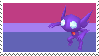 a stamp of the bi pride flag color-picked from Sableye, with Sableye on top of it